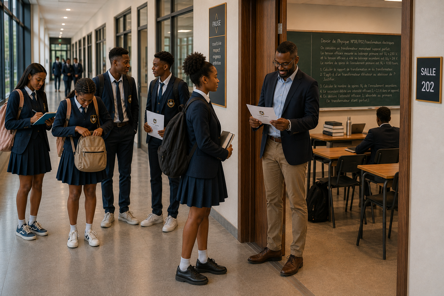 Enseignant accueillant les élèves